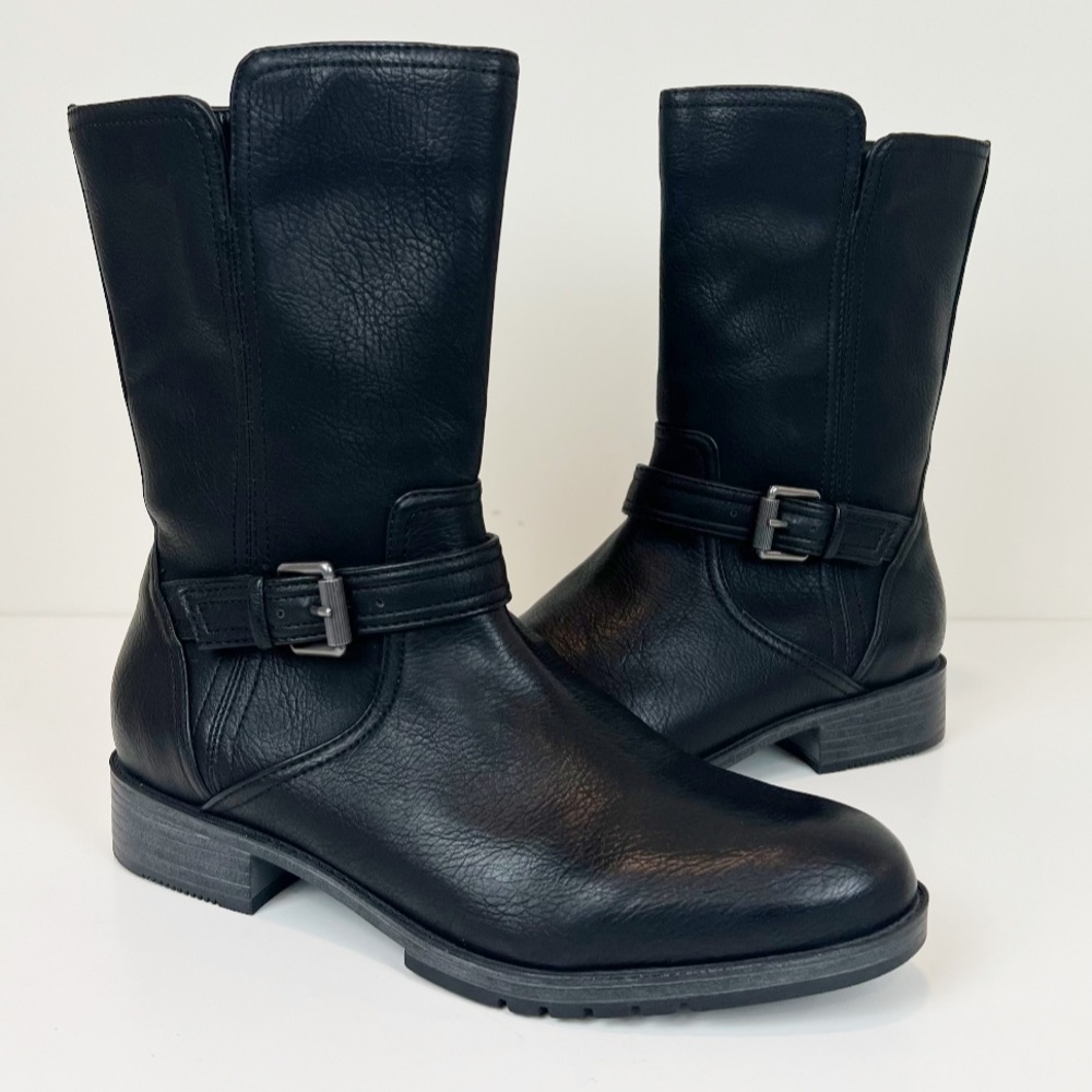 NATURALIZER‎ GLORIAH Boots Women’s Faux Leather Block Heel Mid-calf 8.5 Moto